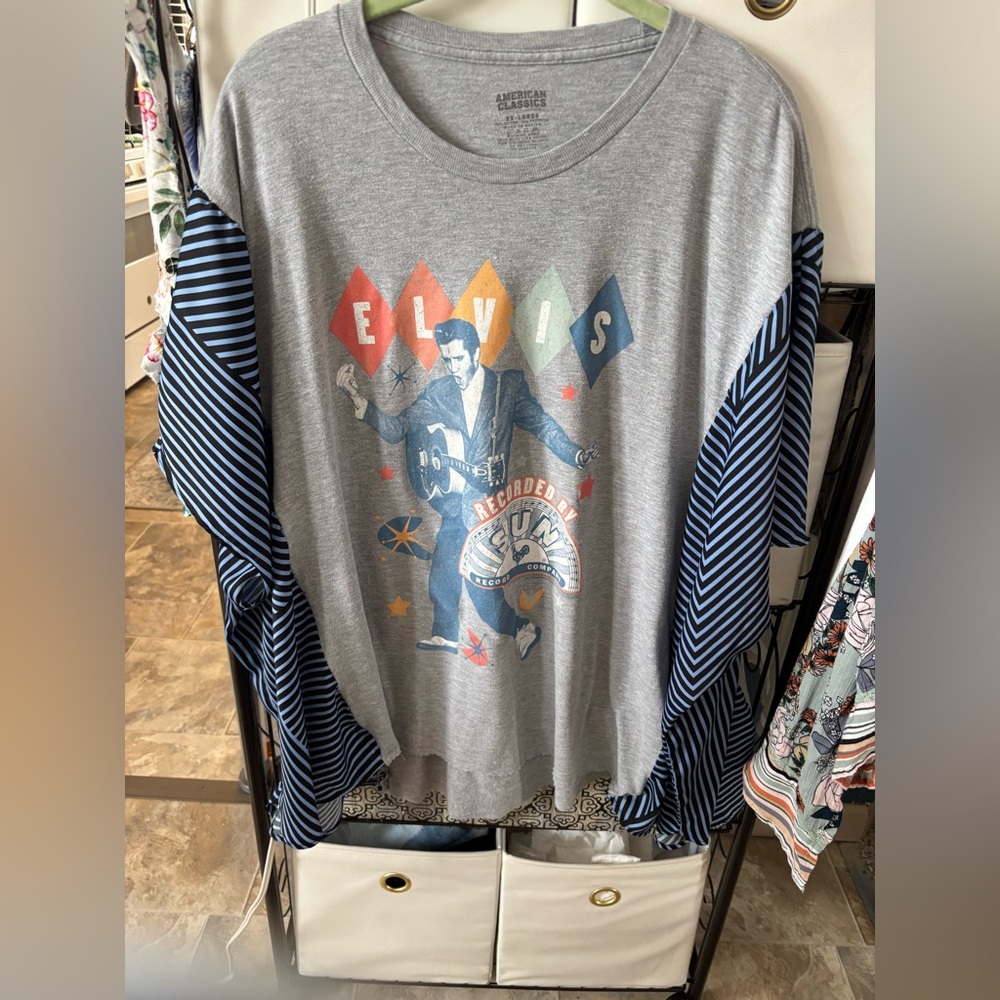Handcrafted Up-cycled Elvis Graphic Blouse Tee ONE IF A KIND